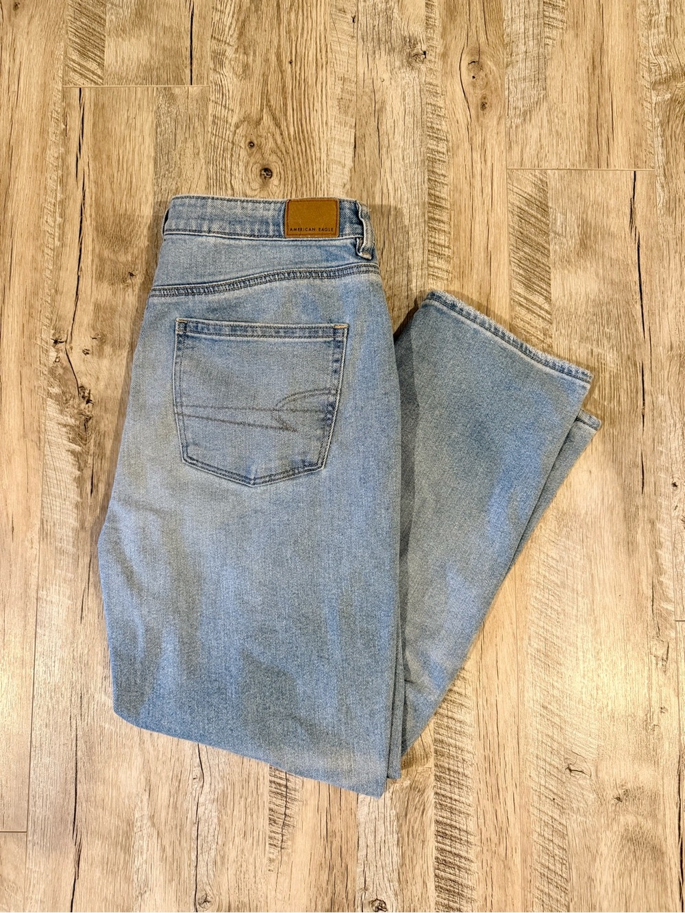 American Eagle Outfitters Mom High Rise Light Wash Distressed Straight Leg Jeans